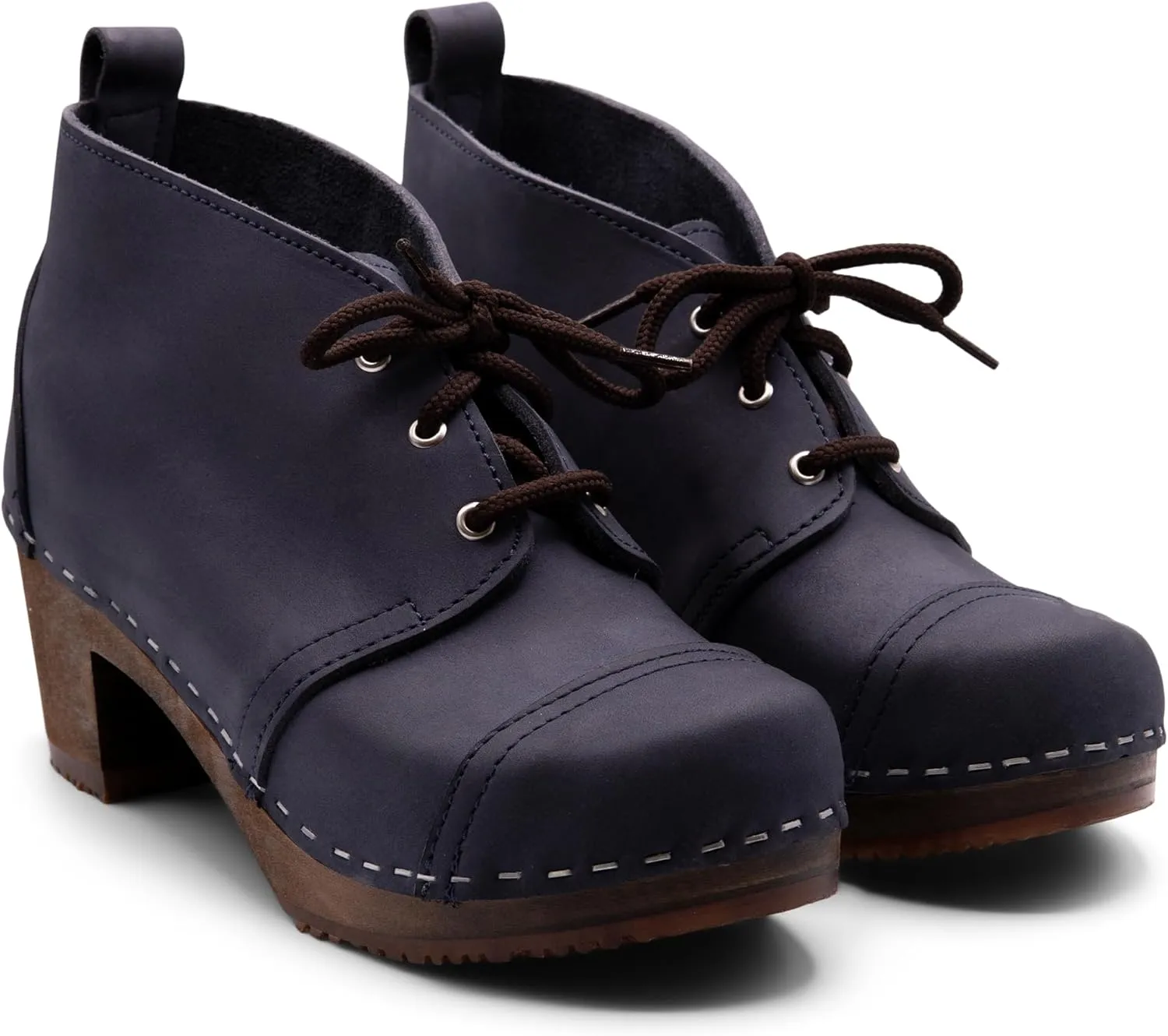 Sandgrens Handmade Swedish Wood Clogs for Women, High Heel Boots | Chukka Cap Toe