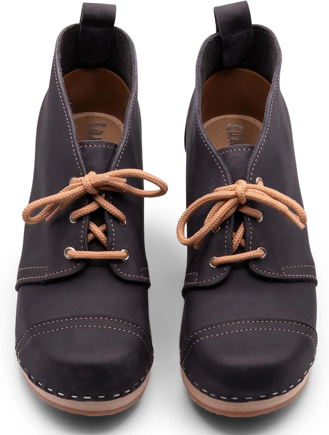 Sandgrens Handmade Swedish Wood Clogs for Women, High Heel Boots | Chukka Cap Toe