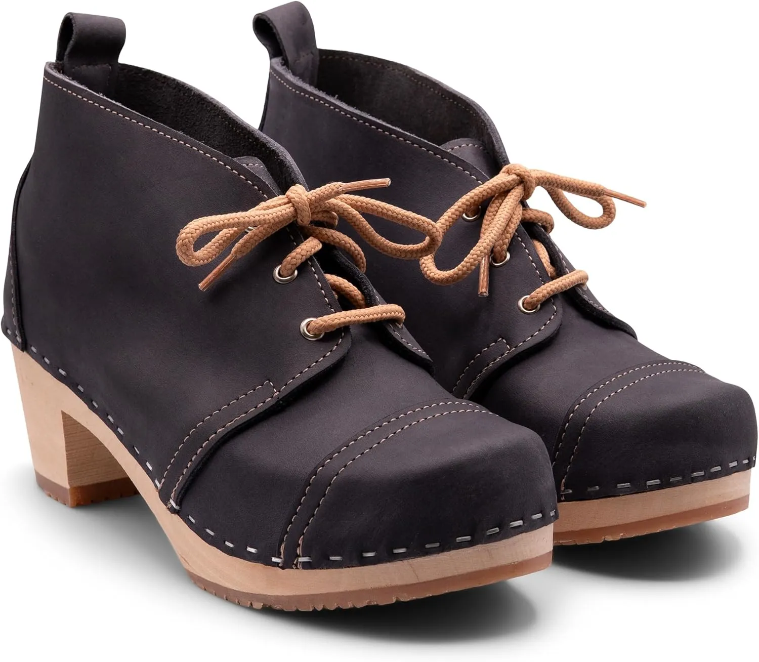 Sandgrens Handmade Swedish Wood Clogs for Women, High Heel Boots | Chukka Cap Toe