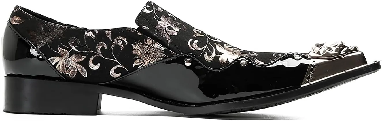 Santimon Mens Loafers Party Casual Black Dress Shoes Men Leather Metal Tip Toe Slip On Penny Loafers Disco Tuxedo Prom Western Summer Shoes