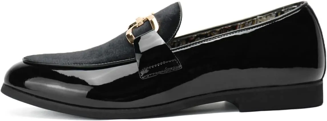 Santimon Velvet Leather Loafers Gold Plaque Fashion Retro Print Lining Pull-on Penny Party Wedding Shoes
