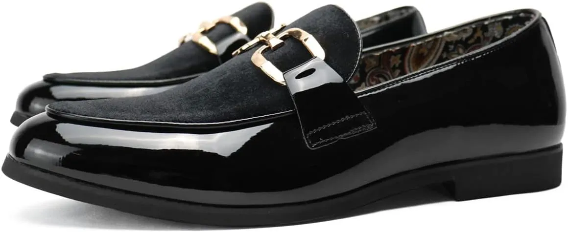 Santimon Velvet Leather Loafers Gold Plaque Fashion Retro Print Lining Pull-on Penny Party Wedding Shoes