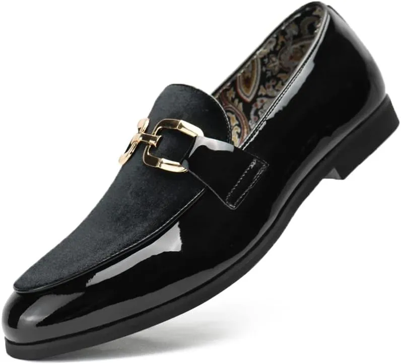 Santimon Velvet Leather Loafers Gold Plaque Fashion Retro Print Lining Pull-on Penny Party Wedding Shoes
