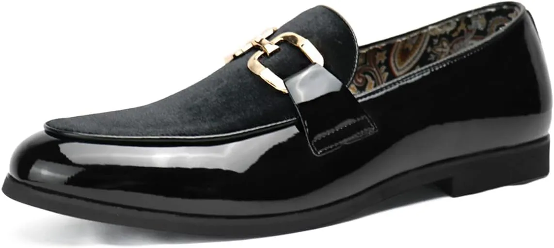 Santimon Velvet Leather Loafers Gold Plaque Fashion Retro Print Lining Pull-on Penny Party Wedding Shoes