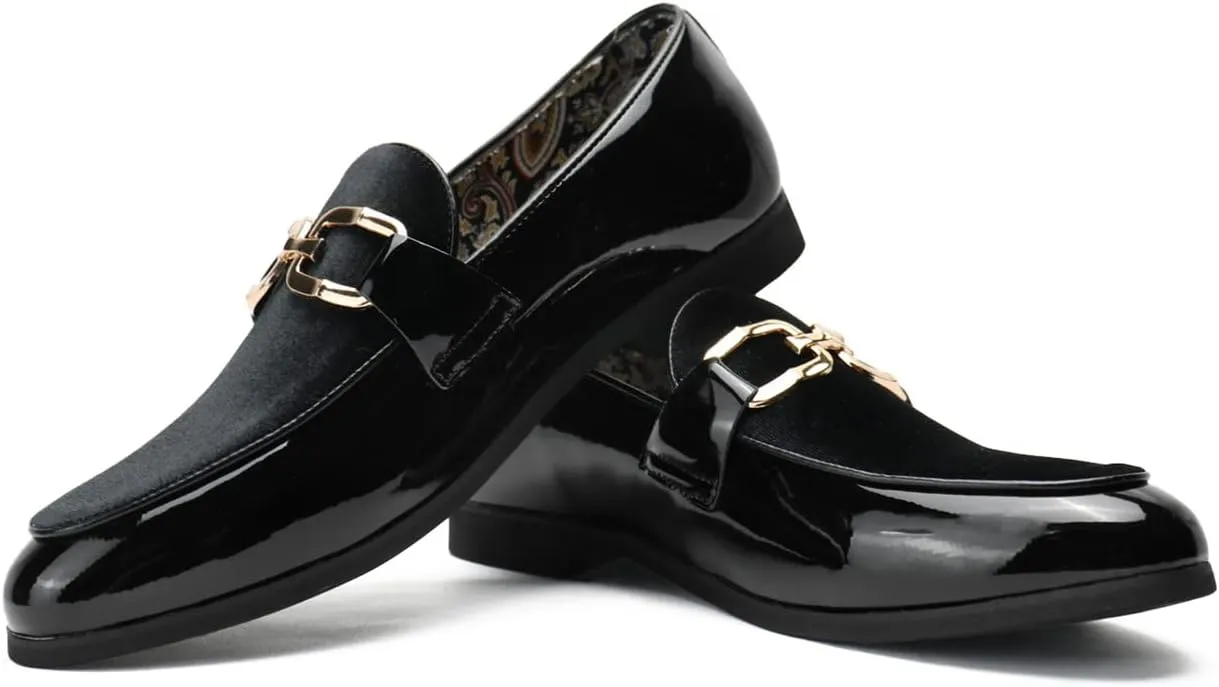 Santimon Velvet Leather Loafers Gold Plaque Fashion Retro Print Lining Pull-on Penny Party Wedding Shoes