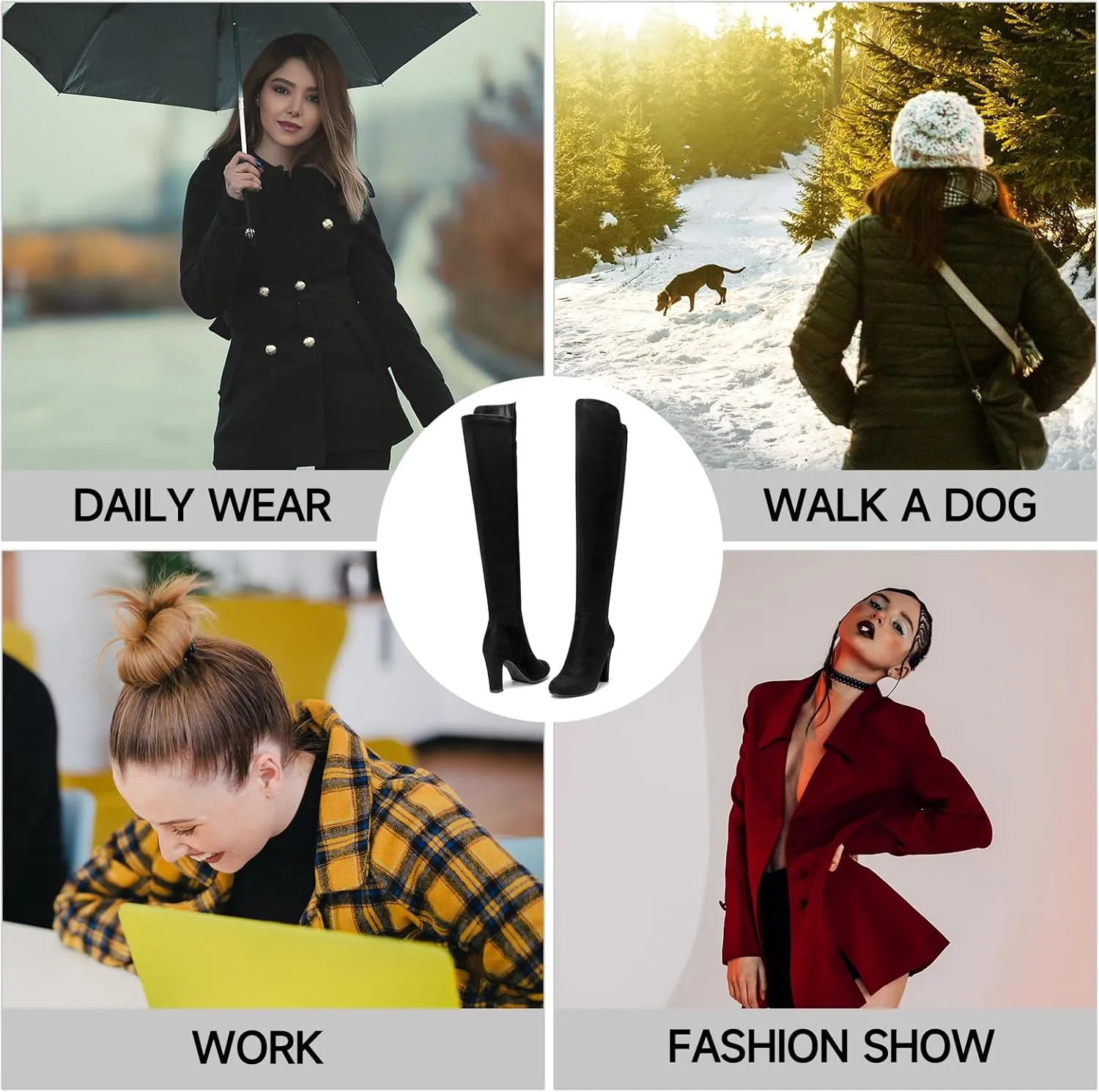 SelenePair Women's Over The Knee Boots Stretch Thigh High Block Mid Heel Boot Fashion Side Zip Winter Boots