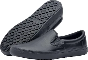 Shoes for Crews Merlin, Slip-On, Men's, Women's, Unisex, Slip Resistant Work Shoes, Black Leather, Men's Size 5 Wide, Women's Size 6.5 Wide