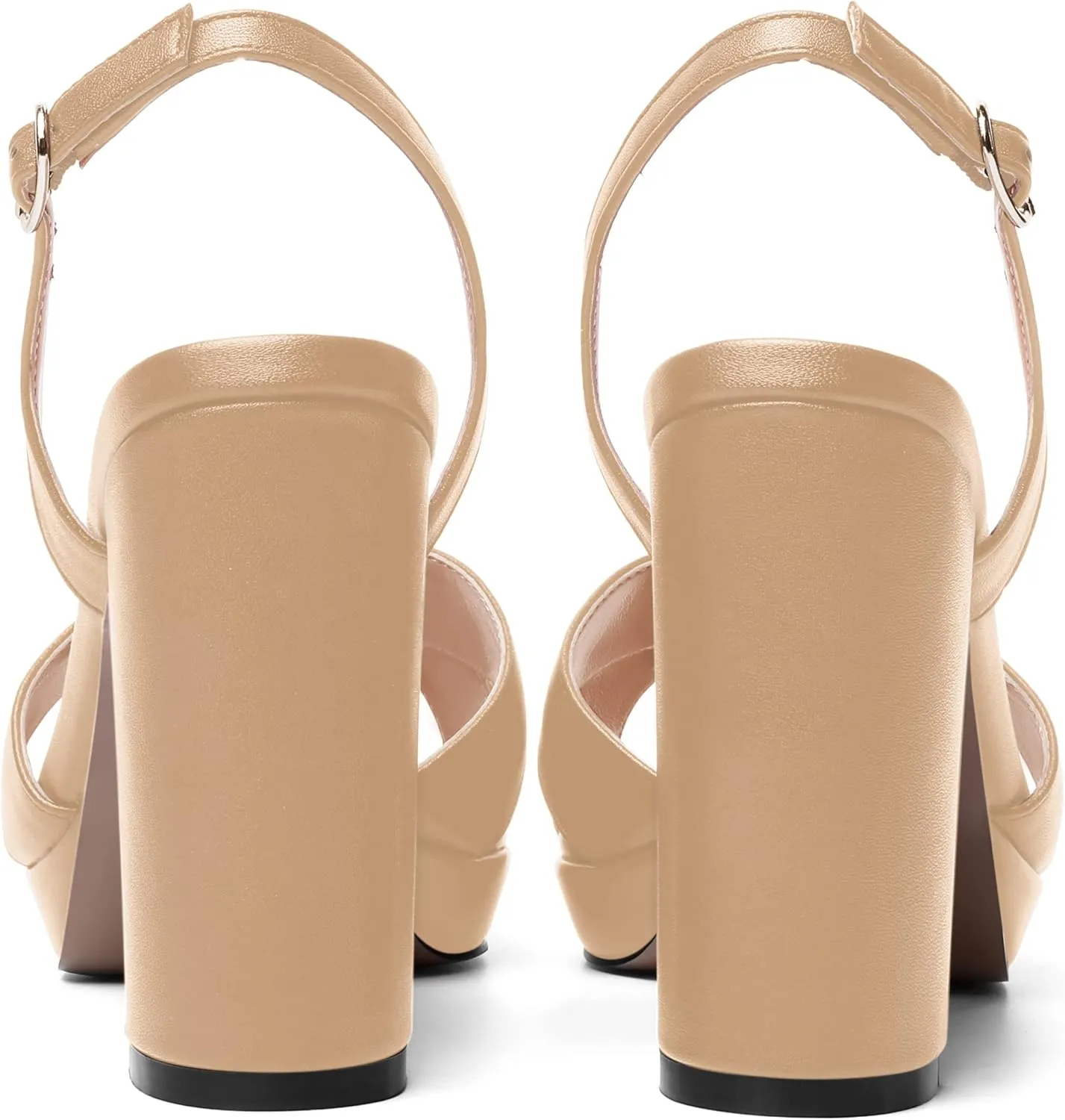 SHOWFOREST Womens Dating Pointed Toe Matte Platform Buckle Solid Sexy Backstrap Block High Heel Heeled Sandals 4 Inch