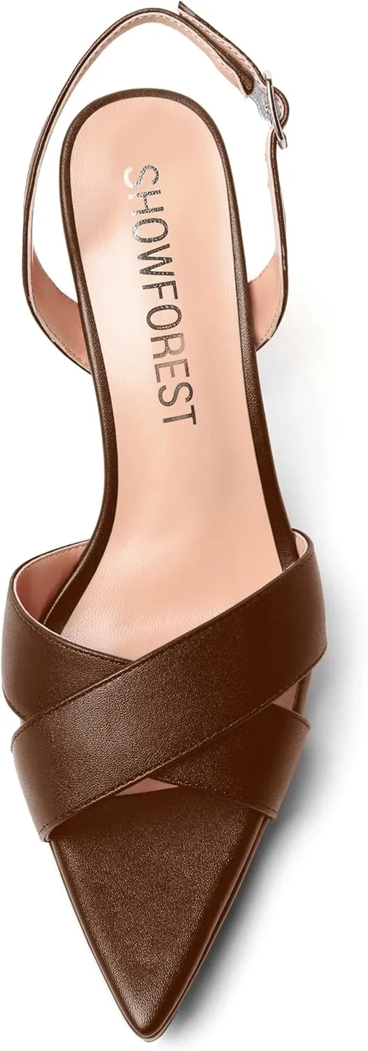 SHOWFOREST Womens Dating Pointed Toe Matte Platform Buckle Solid Sexy Backstrap Block High Heel Heeled Sandals 4 Inch
