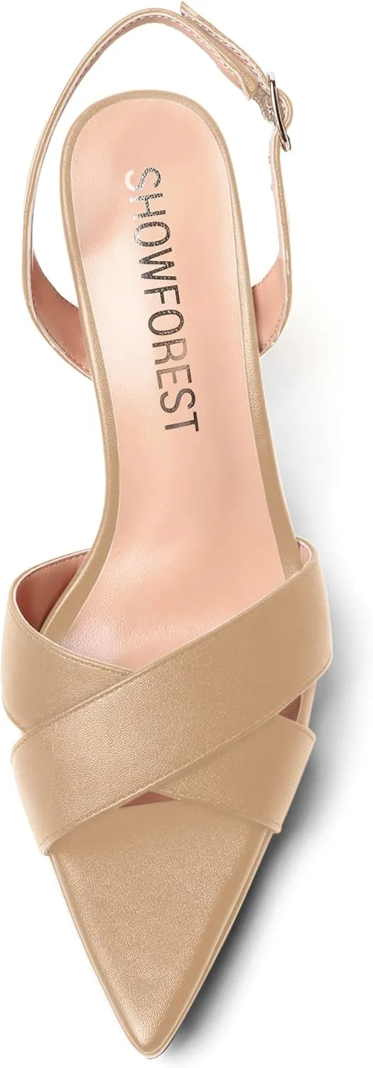 SHOWFOREST Womens Dating Pointed Toe Matte Platform Buckle Solid Sexy Backstrap Block High Heel Heeled Sandals 4 Inch