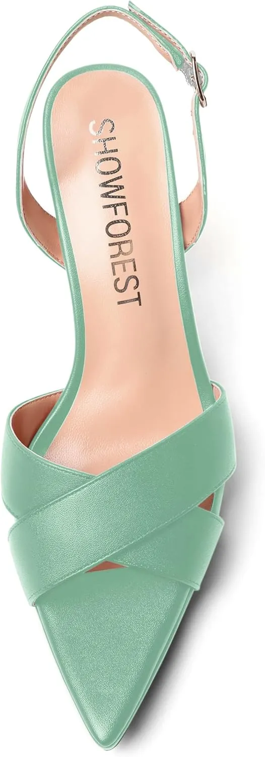 SHOWFOREST Womens Dating Pointed Toe Matte Platform Buckle Solid Sexy Backstrap Block High Heel Heeled Sandals 4 Inch