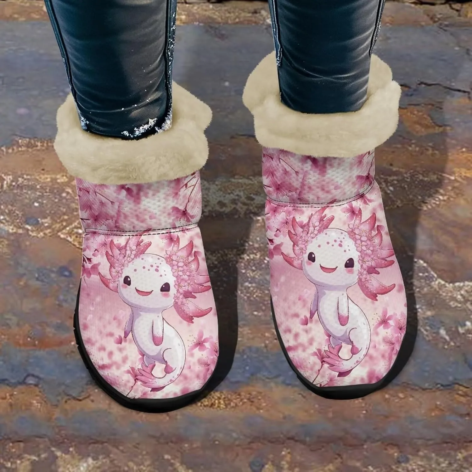 Snow Boots for Women Cute Animal Print Warm Ankle Booties Anti-Slip Waterproof Outdoor Winter Snowboots 6-12