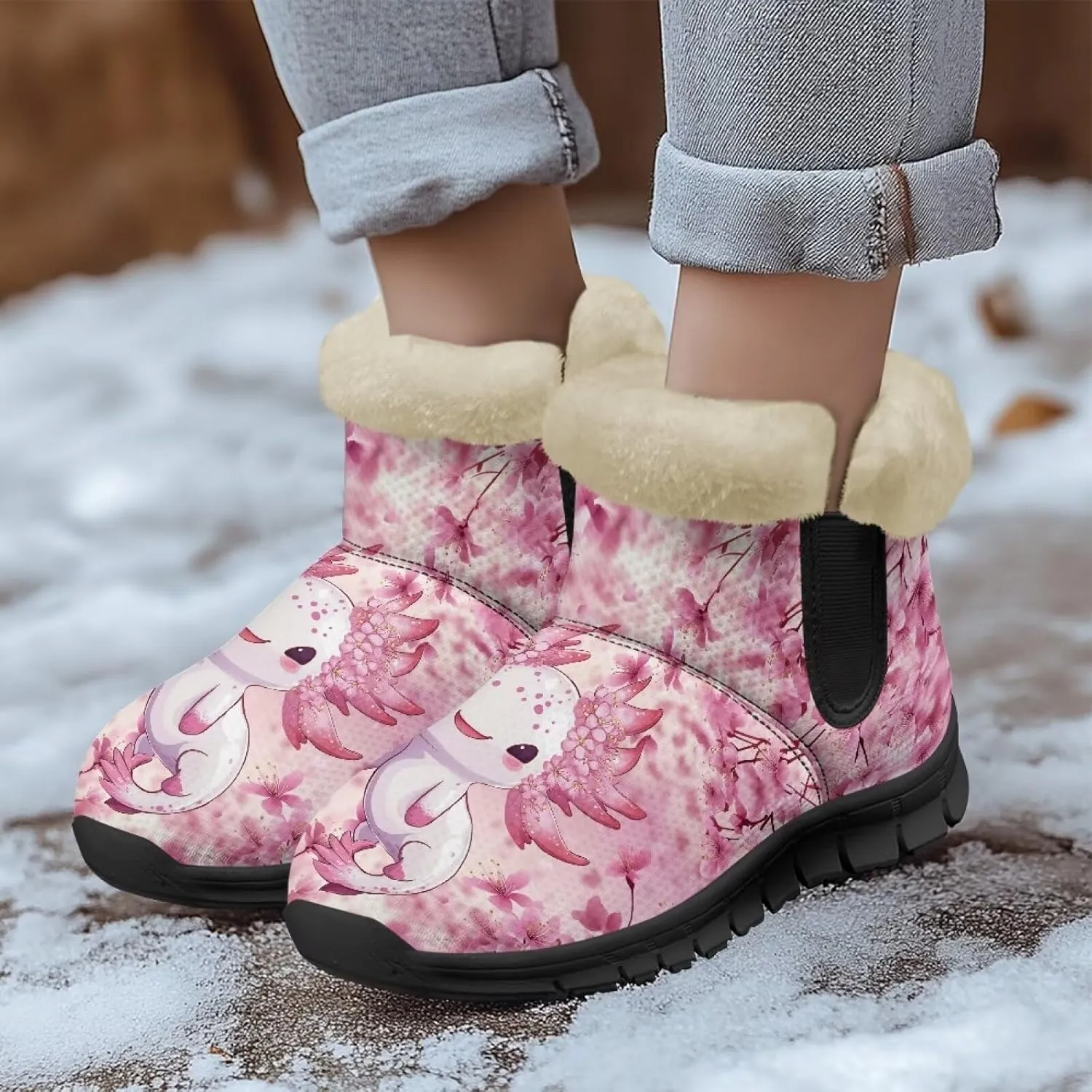 Snow Boots for Women Cute Animal Print Warm Ankle Booties Anti-Slip Waterproof Outdoor Winter Snowboots 6-12