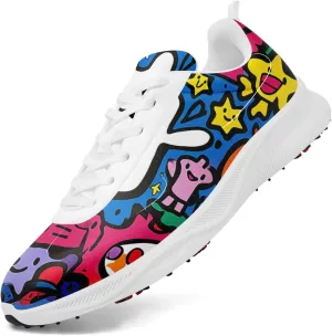 Spikeless Golf Shoes for Men, Artistic Design Women's Breathable Golf Sneakers with Heel Ventilation Sport Trainers