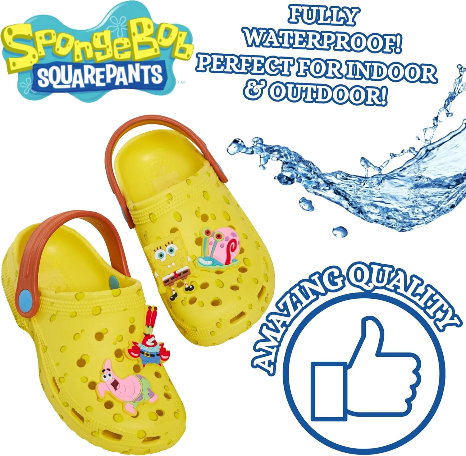 SPONGEBOB SQUAREPANTS Clogs with Charms Kids Sandals Summer Sliders with Ankle Strap Holiday Beach Shoes