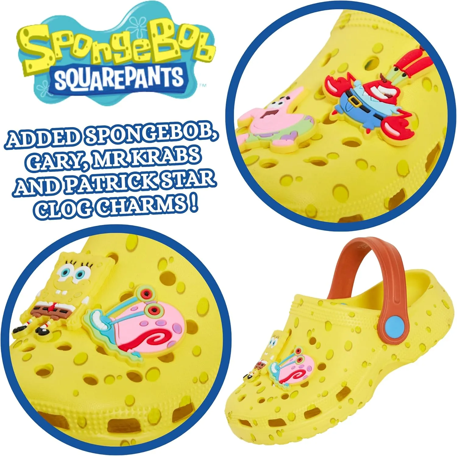 SPONGEBOB SQUAREPANTS Clogs with Charms Kids Sandals Summer Sliders with Ankle Strap Holiday Beach Shoes