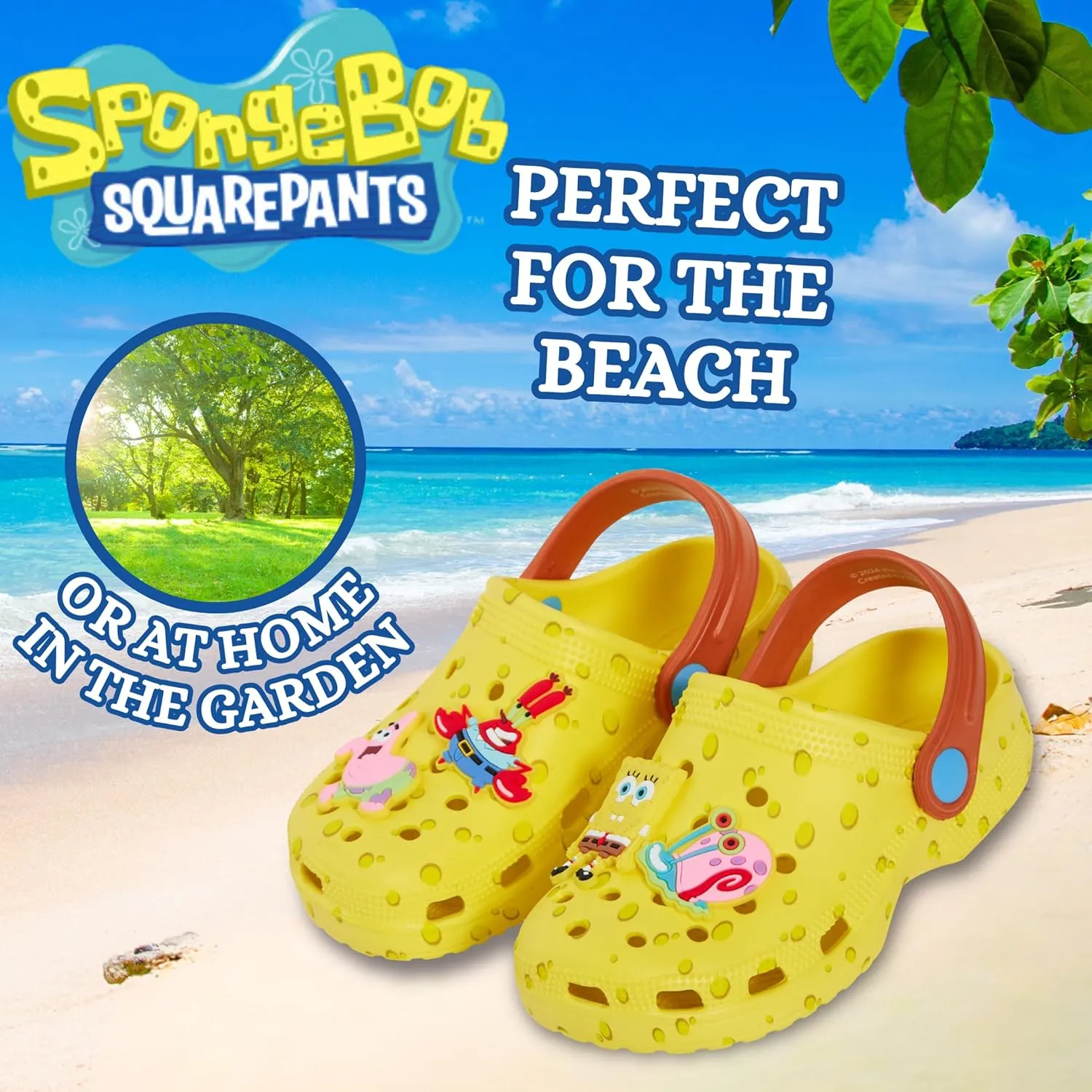 SPONGEBOB SQUAREPANTS Clogs with Charms Kids Sandals Summer Sliders with Ankle Strap Holiday Beach Shoes