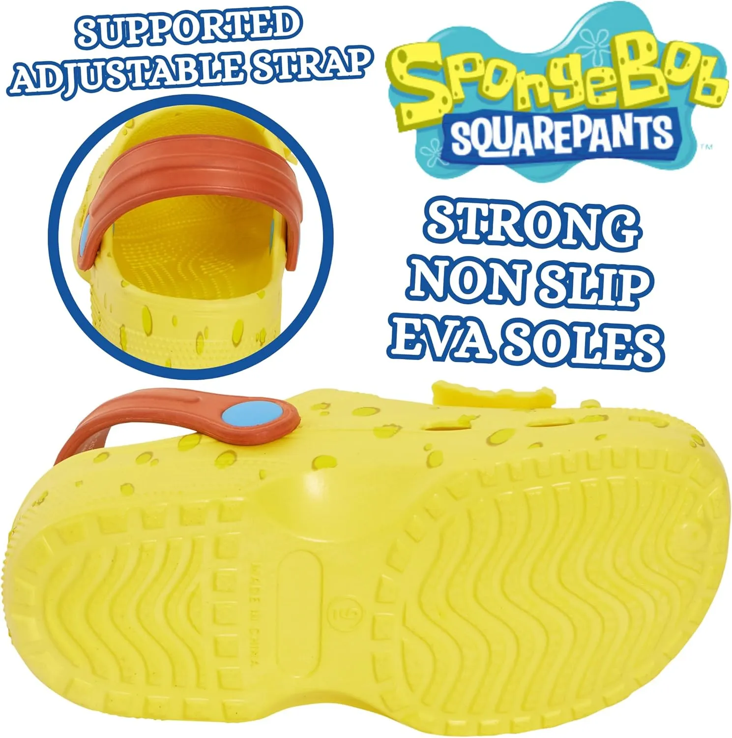SPONGEBOB SQUAREPANTS Clogs with Charms Kids Sandals Summer Sliders with Ankle Strap Holiday Beach Shoes