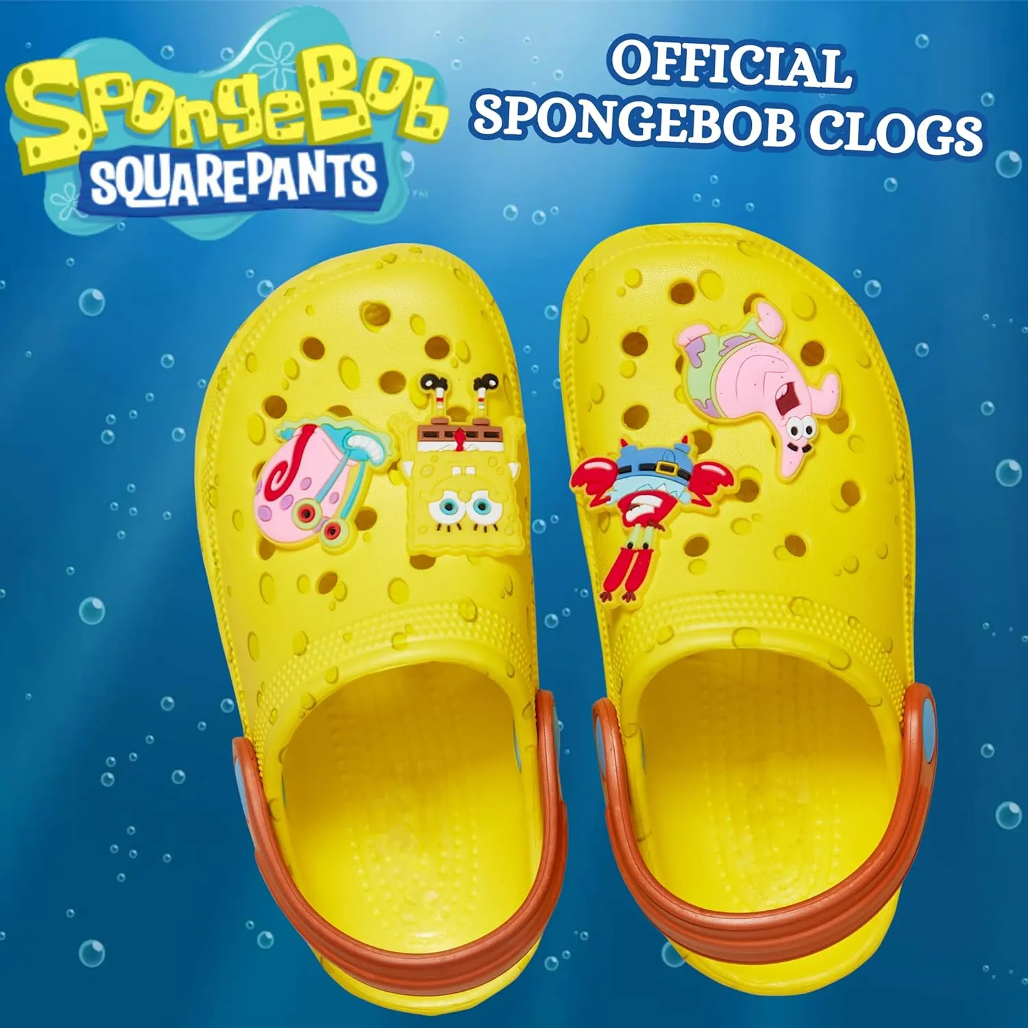 SPONGEBOB SQUAREPANTS Clogs with Charms Kids Sandals Summer Sliders with Ankle Strap Holiday Beach Shoes
