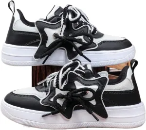 Star Trendy Color Block Chunky Platform Sneakers for Women Y2K Lace Up Thick Sole Streetwear Shoes for Daily Casual Looks with Bold Star Accent
