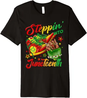 Steppin Into Juneteenth Black Girls Sneakers Afro Woman Premium T-Shirt