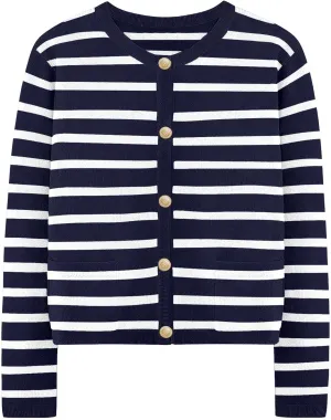 Striped Cardigan Sweaters for Women Long Sleeve Button Fall Trendy Pockets Sweater Jackets Knit Tops Cardigan