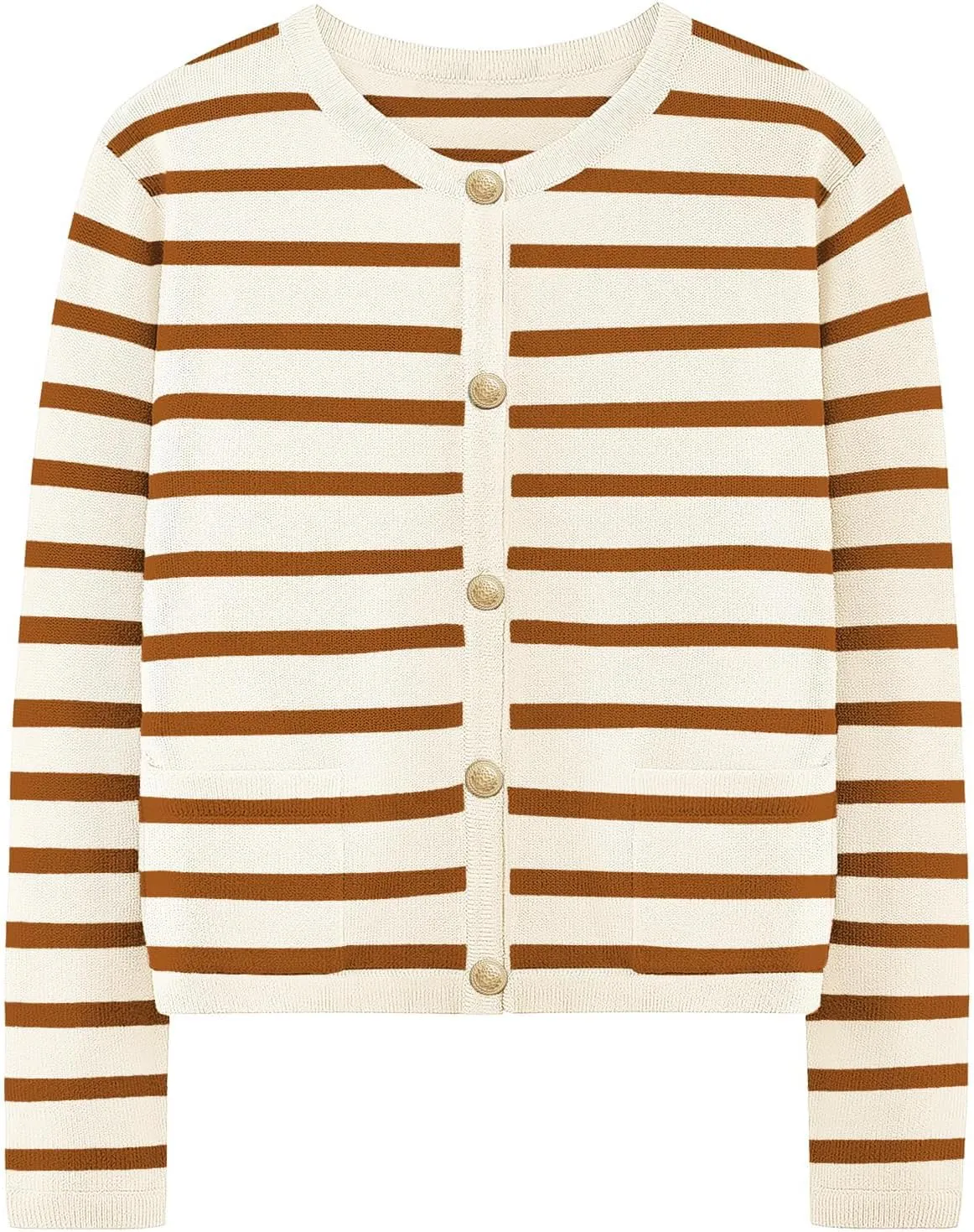 Striped Cardigan Sweaters for Women Long Sleeve Button Fall Trendy Pockets Sweater Jackets Knit Tops Cardigan