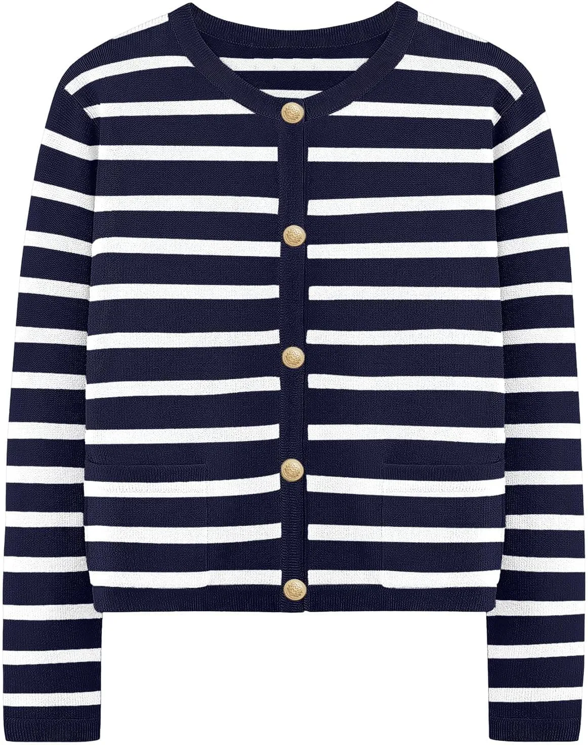 Striped Cardigan Sweaters for Women Long Sleeve Button Fall Trendy Pockets Sweater Jackets Knit Tops Cardigan