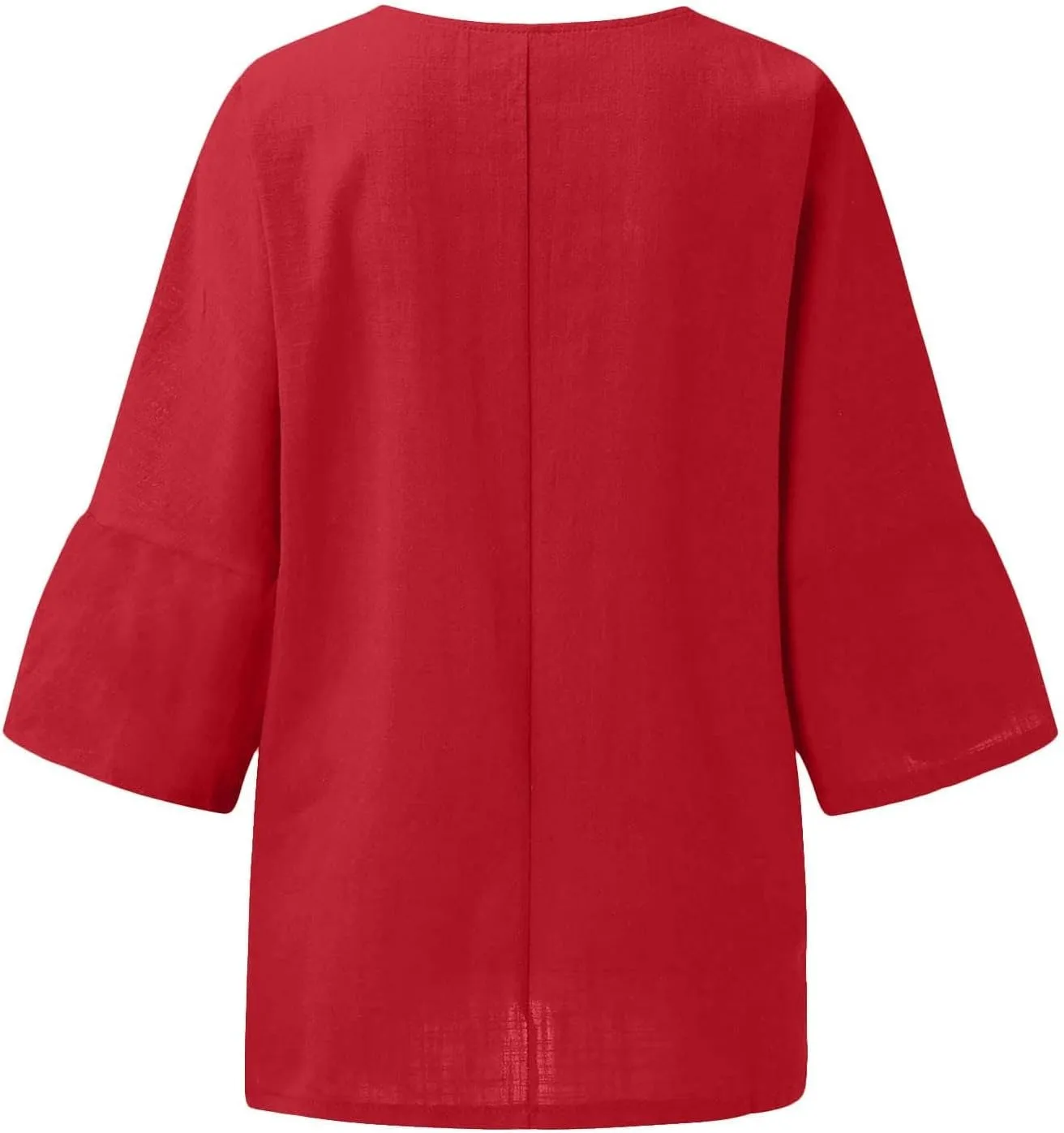 Summer Solid Linen Shirts for Womens Cotton Linen Shirt Casual 3/4 Sleeve Solid Color Crewneck Tunic Tops Beach Blouse