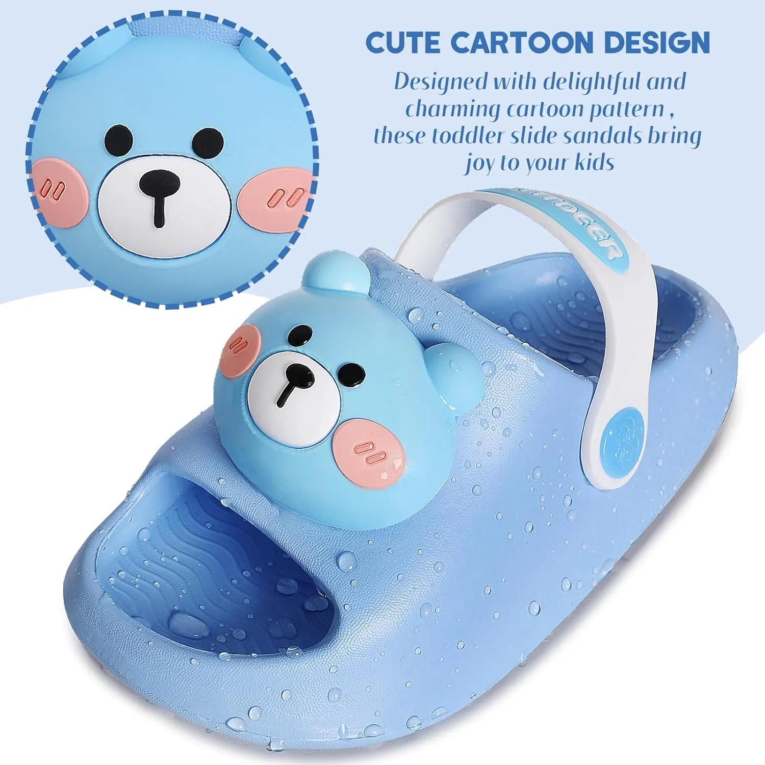 techcity Toddler Little Kids Slide Sandals Cute Summer Shower Beach Pool Slippers Thick Sole Slip On Sandals Water Shoes with Backstrap Boys Girls Clogs
