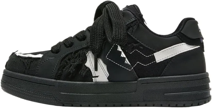 Textured Canvas Leather Chunky Sneakers for Women & Girls - Y2K Retro Urban Patchwork Bread Cute Shoes, Comfy Orthopedic Streetwear for Back to School, Beach Travel, Kawaii Minimalist All-Match