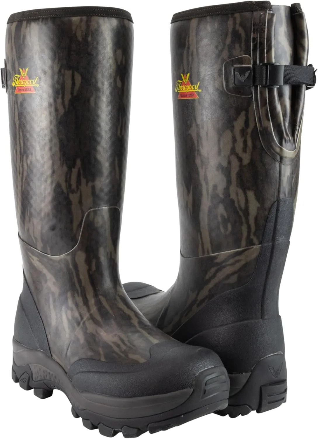 Thorogood Infinity FD 17” Waterproof Rubber Hunting Boots for Men - Mossy Oak Bottomland Camo Neoprene with Moisture-Wicking Lining and Self-Cleaning Traction Outsole