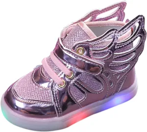 Toddler Girls Light Up Sequins Running Shoes Slip On Flashing Casual Shoes Girls High Top Sneakers Boys School Shoes