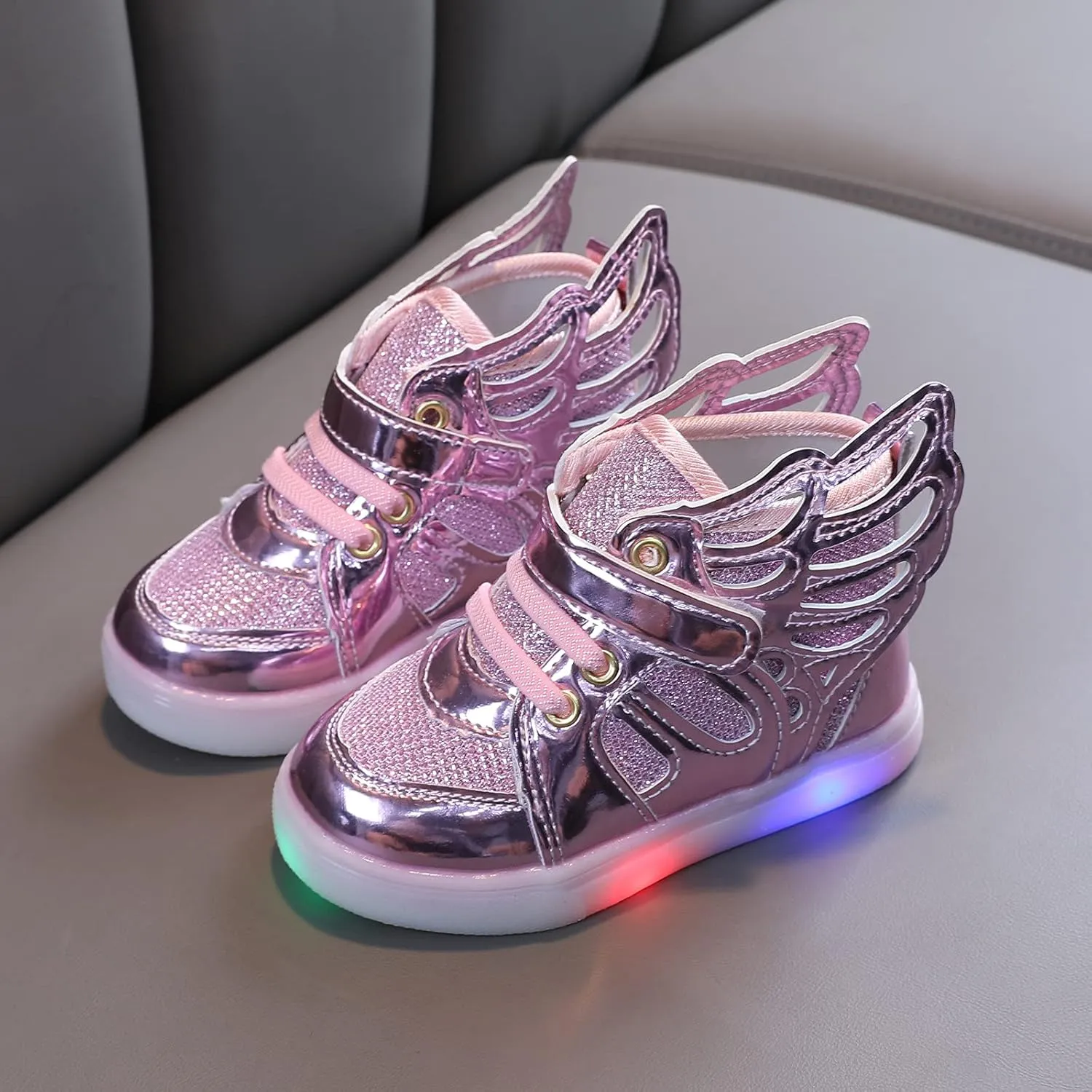 Toddler Girls Light Up Sequins Running Shoes Slip On Flashing Casual Shoes Girls High Top Sneakers Boys School Shoes