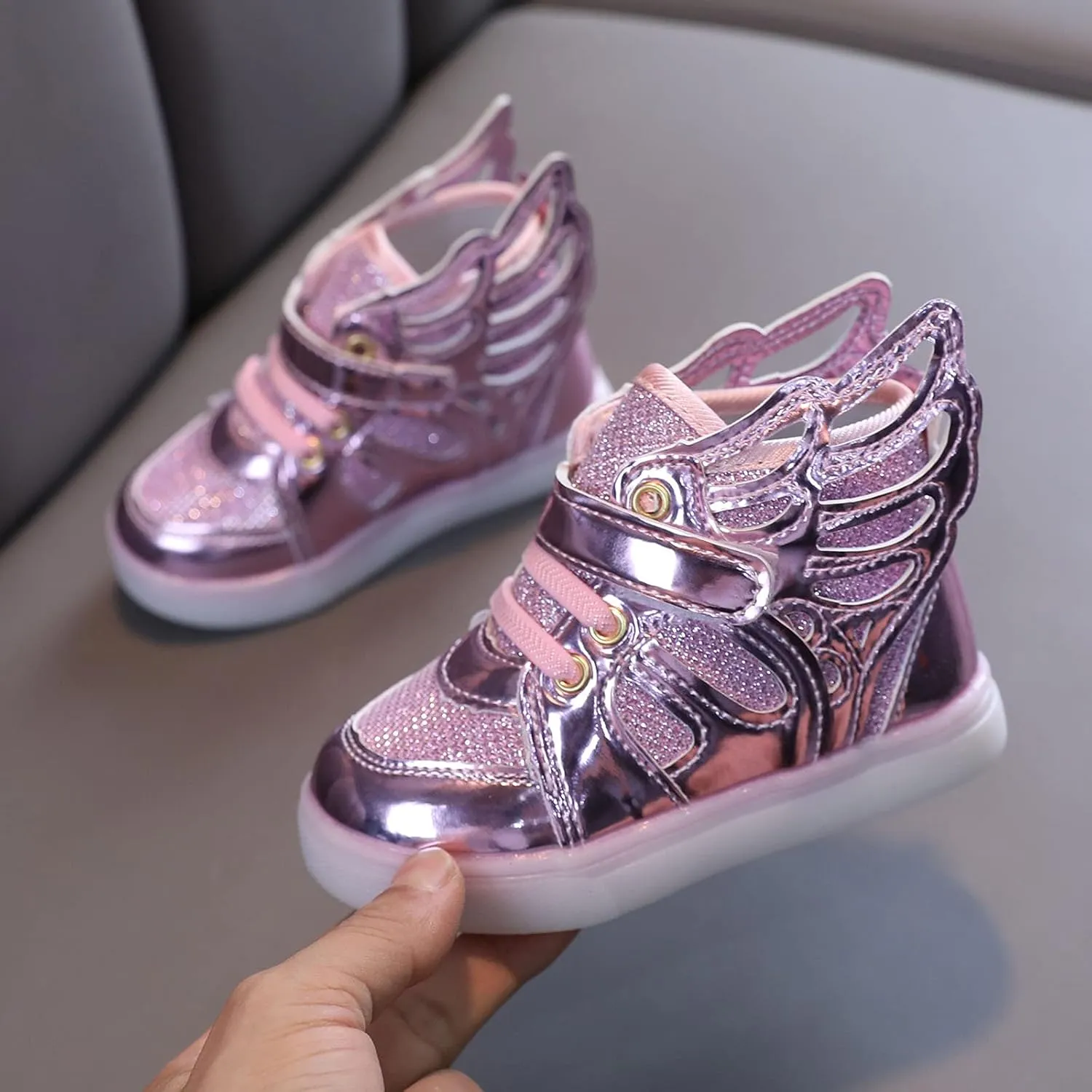 Toddler Girls Light Up Sequins Running Shoes Slip On Flashing Casual Shoes Girls High Top Sneakers Boys School Shoes
