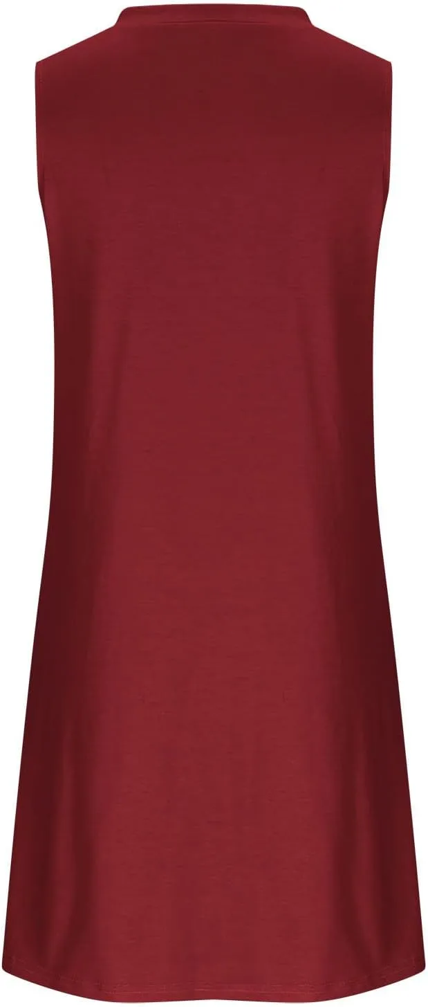Trendy 2025 Spring Summer Dresses for Women Fashion Floral Printed Sleeveless Round Neck Pleat A-Line Beach Dress