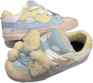 Trendy Creamy Bread Shoes - Kawaii Manga Yellow, Blue & White Ice Cream Design | Korean Academy Style with Height-Boosting Breathable Chunky Sole for Women, Ideal for Travel Outfits