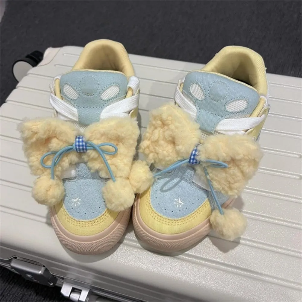 Trendy Creamy Bread Shoes - Kawaii Manga Yellow, Blue & White Ice Cream Design | Korean Academy Style with Height-Boosting Breathable Chunky Sole for Women, Ideal for Travel Outfits