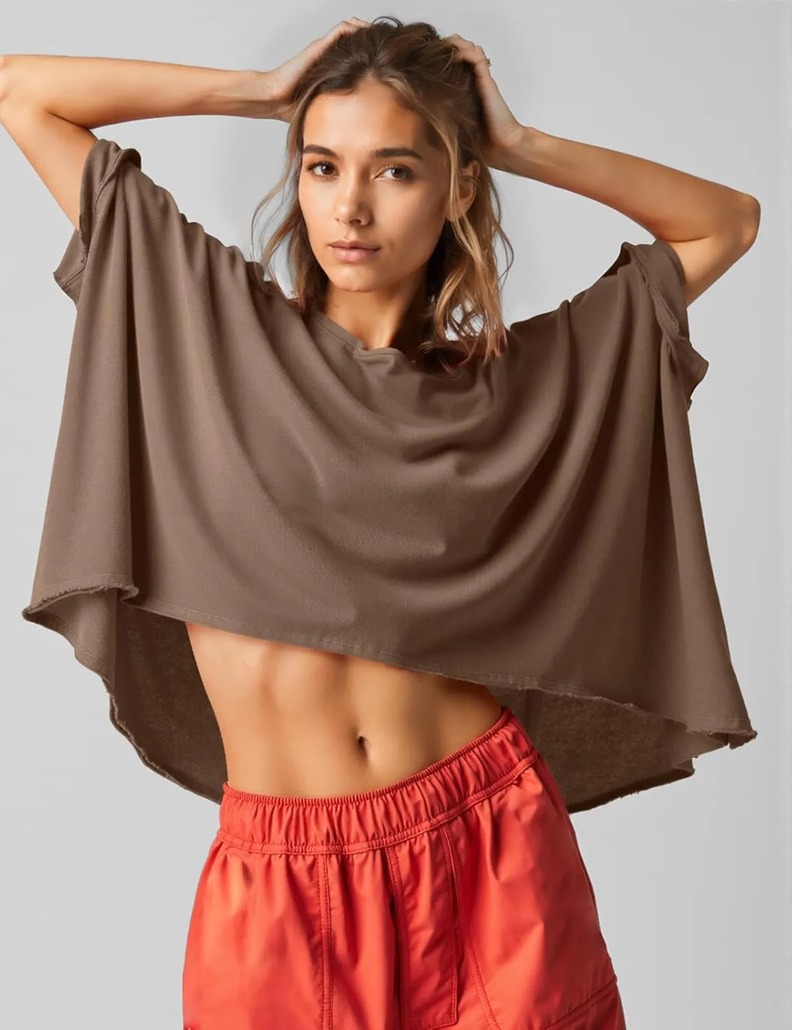 UEU Womens Summer Oversized Tops Casual Loose Crop T Shirts Crewneck Basic Boxy Tee Shirt Trendy Outfits Blouse