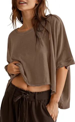 UEU Womens Summer Oversized Tops Casual Loose Crop T Shirts Crewneck Basic Boxy Tee Shirt Trendy Outfits Blouse