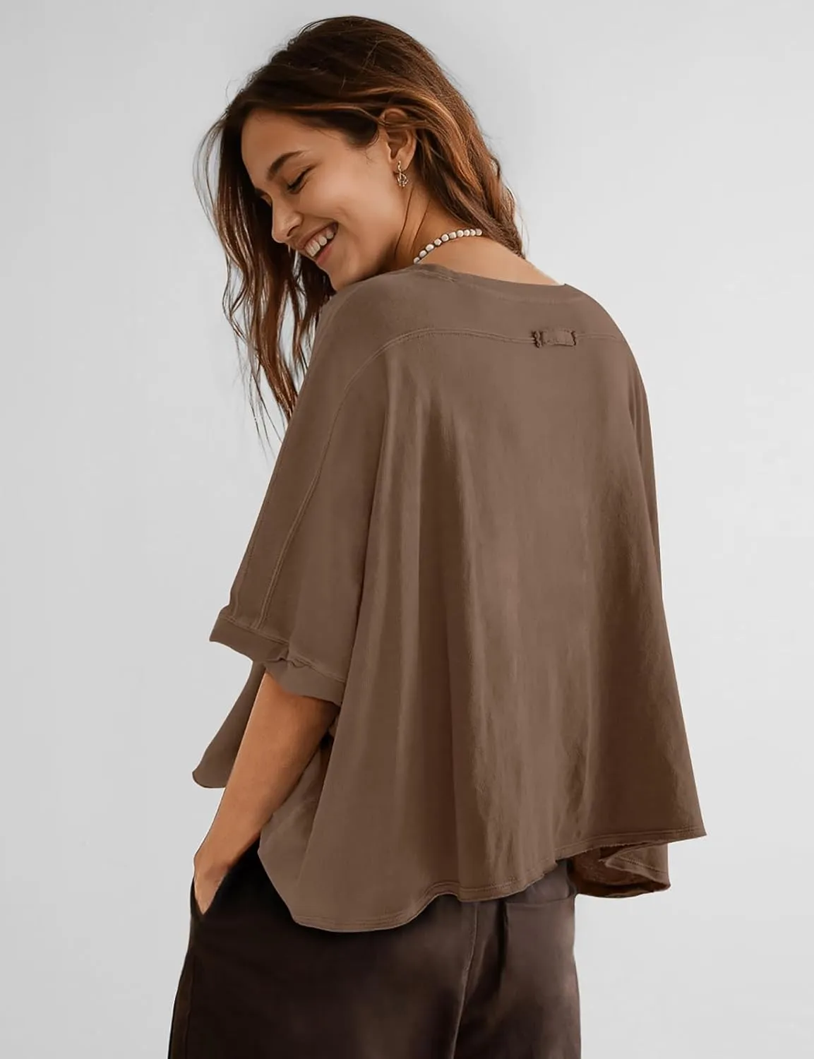 UEU Womens Summer Oversized Tops Casual Loose Crop T Shirts Crewneck Basic Boxy Tee Shirt Trendy Outfits Blouse