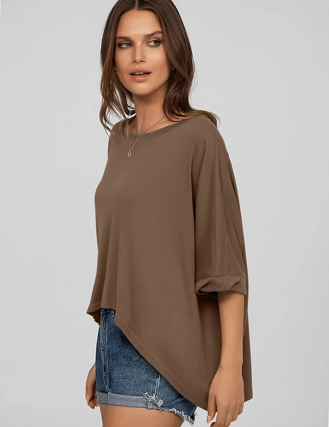 UEU Womens Summer Oversized Tops Casual Loose Crop T Shirts Crewneck Basic Boxy Tee Shirt Trendy Outfits Blouse