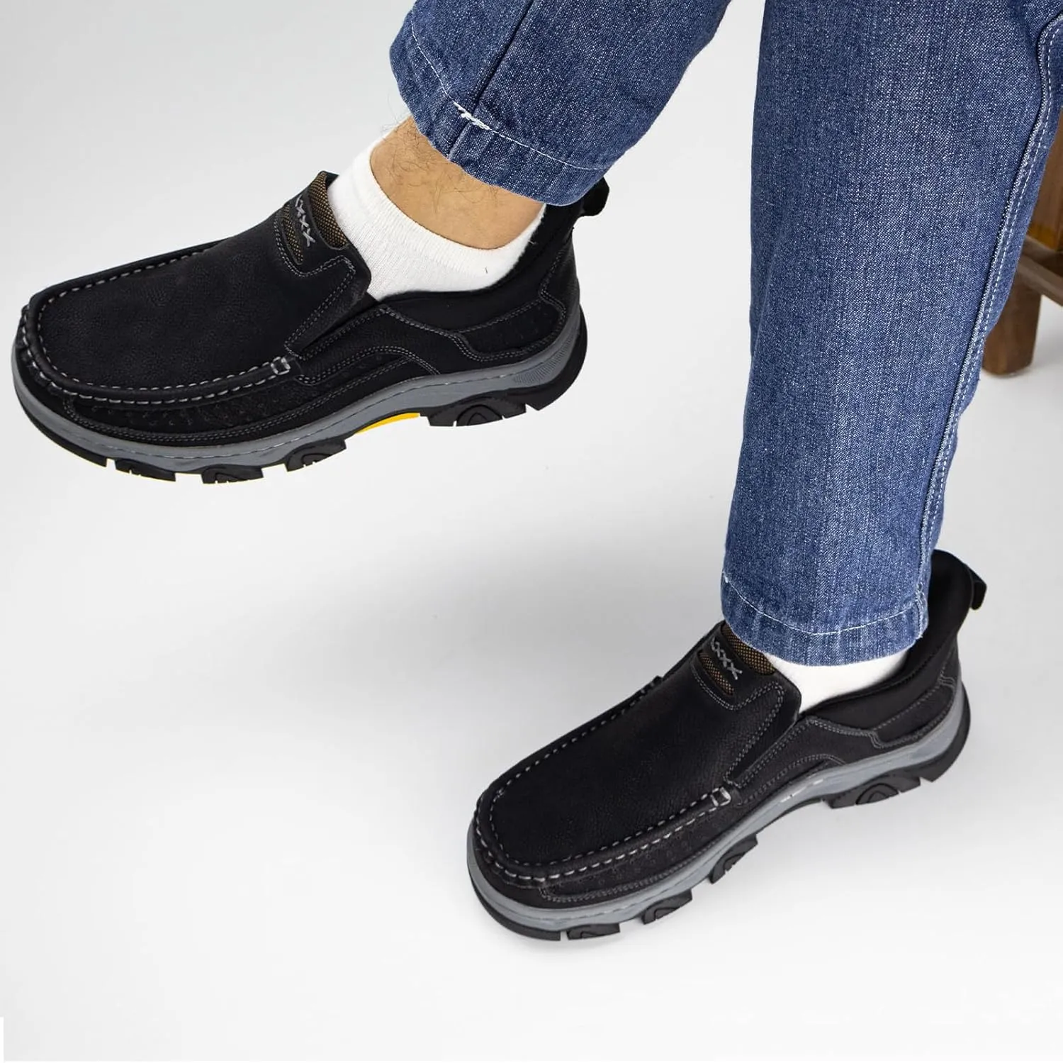 UPIShi Men's Hands Free Slip On Walking Leather Loafers Slip-ins Work Office Dress Casual Outdoor Lightweight Cushioning Shoes