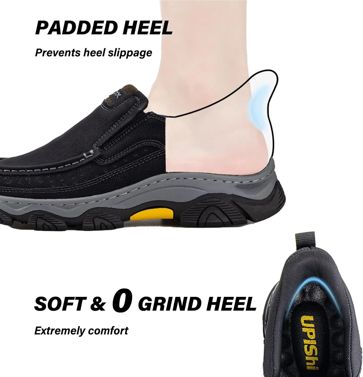 UPIShi Men's Hands Free Slip On Walking Leather Loafers Slip-ins Work Office Dress Casual Outdoor Lightweight Cushioning Shoes