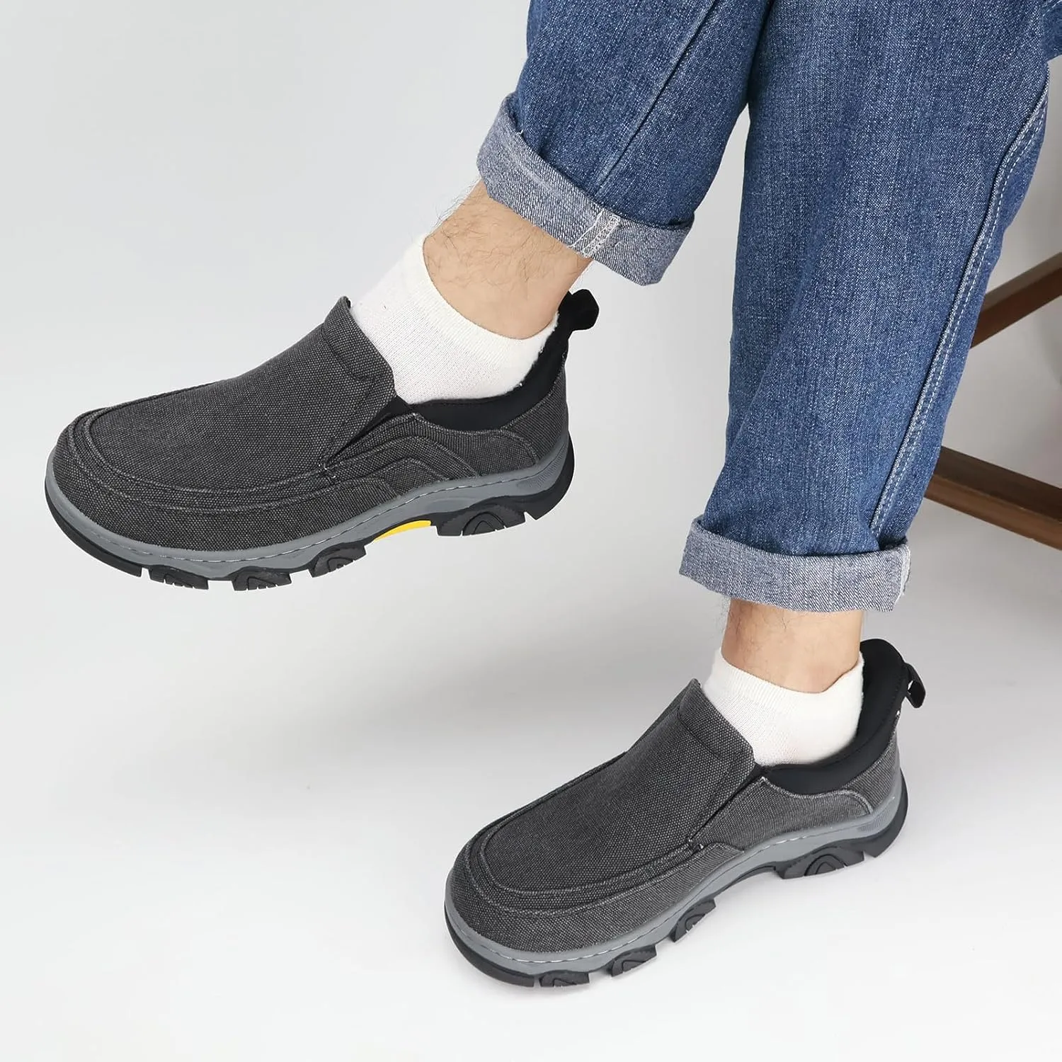 UPIShi Men's Hands Free Slip On Walking Loafer Slip-ins Casual Canvas Lightweight Indoor Outdoor Cushioning Shoes