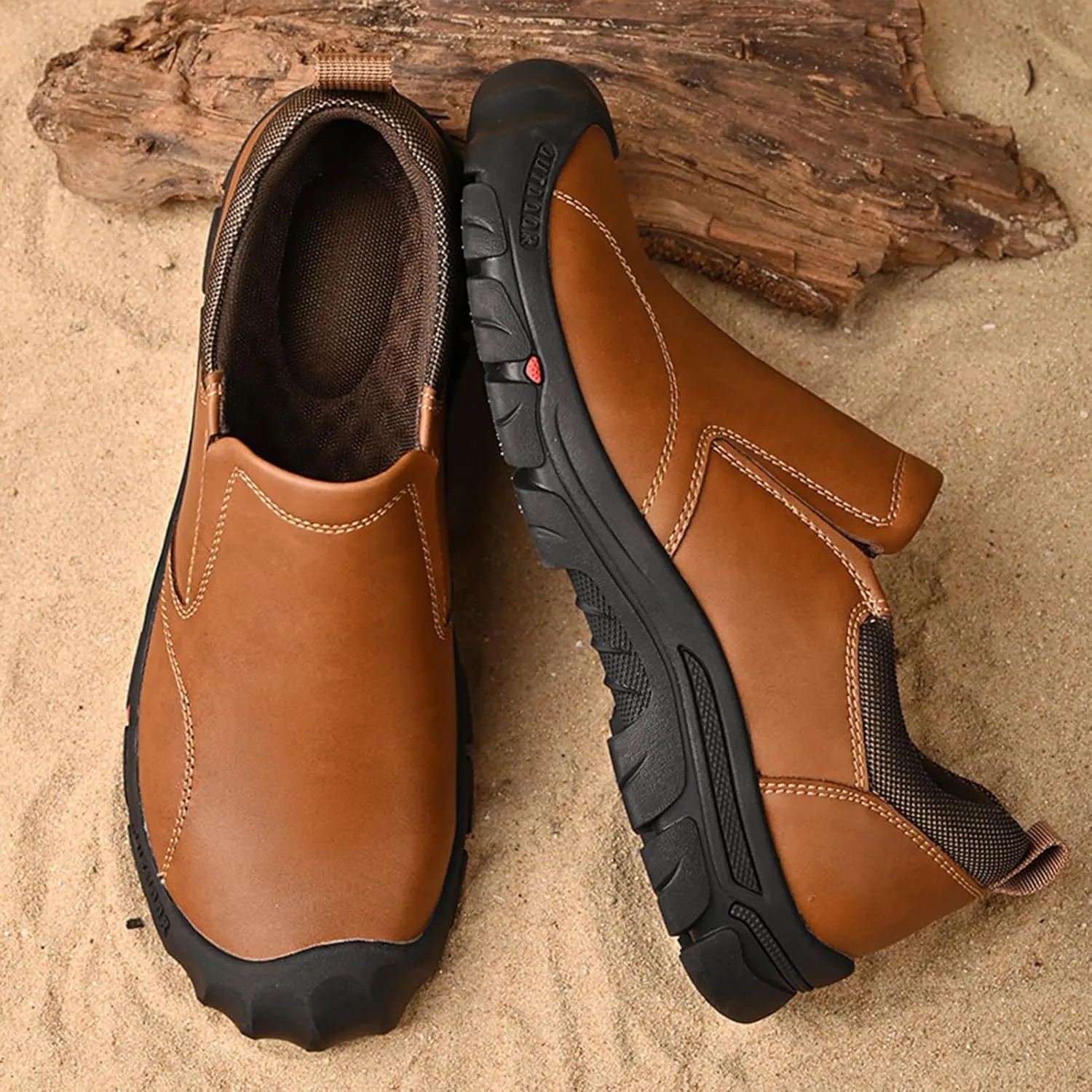 UPIShi Men's Waterproof Slip On Leather Hiking Outdoor Walking Casual Loafers Work Shoes