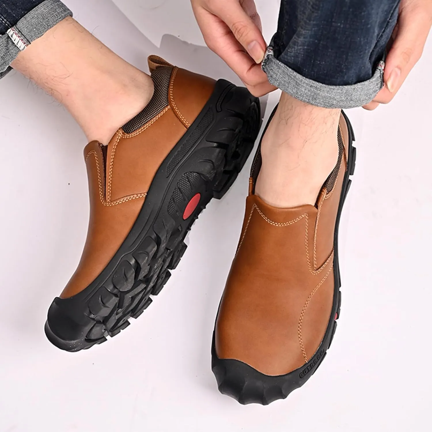 UPIShi Men's Waterproof Slip On Leather Hiking Outdoor Walking Casual Loafers Work Shoes