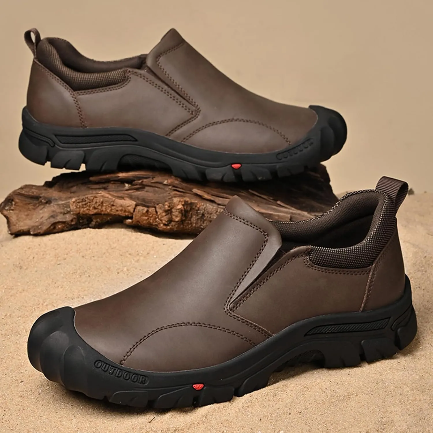 UPIShi Men's Waterproof Slip On Leather Hiking Outdoor Walking Casual Loafers Work Shoes