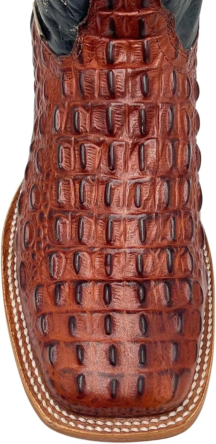 Vaccari Men's Jackson Genuine Hornback Alligator Print Leather & Embroidery Broad Square Toe Officially Licensed Cowboy University Boots