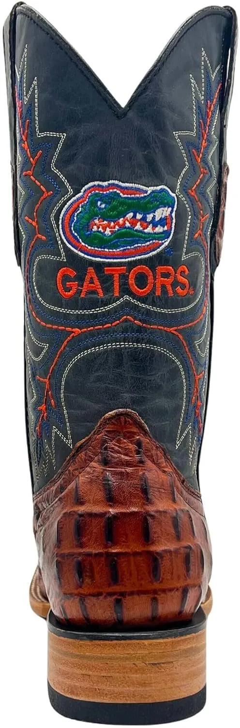 Vaccari Men's Jackson Genuine Hornback Alligator Print Leather & Embroidery Broad Square Toe Officially Licensed Cowboy University Boots